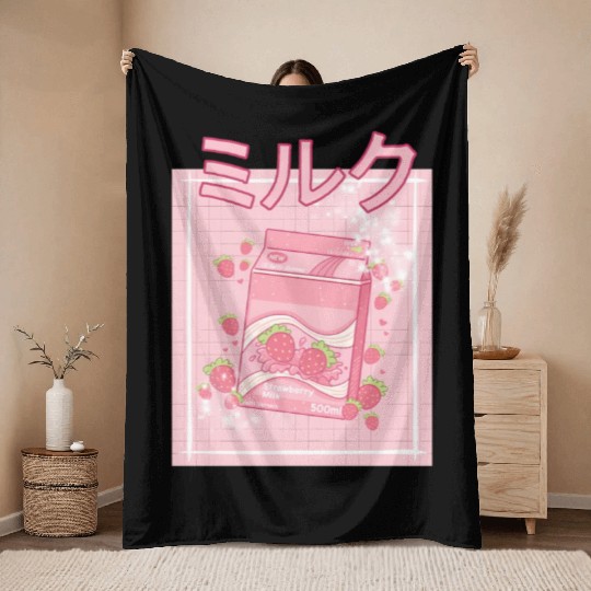 90S Japanese aii Strawberry Milk Shake Carton Throw Blankets