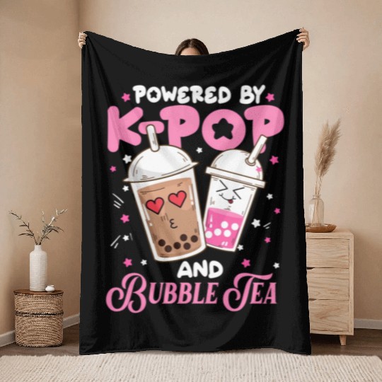Boba Tea aii Anime Powered By Kpop And Bubble Throw Blankets
