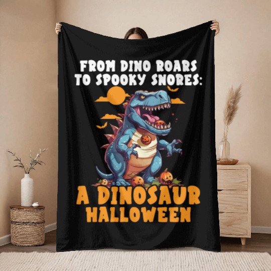 Dinosaur Halloween Trick Or Treat Dino Lover Throw Blankets