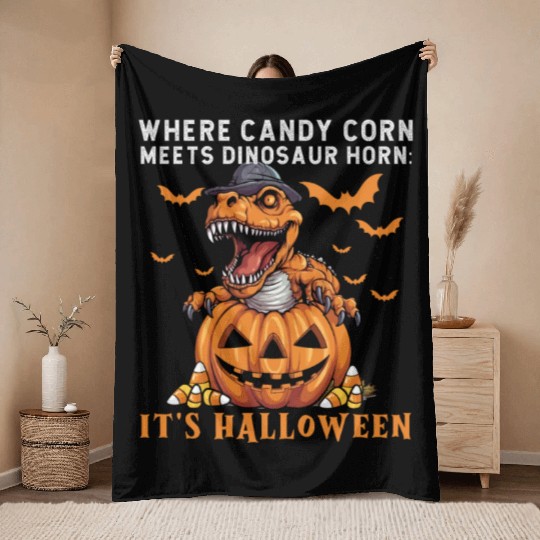 Dinosaur Halloween Trick Or Treat Dino Lover Throw Blankets