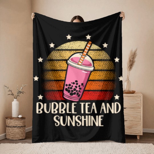Bubble Tea And Sunshine Boba Tea Drinker Throw Blankets
