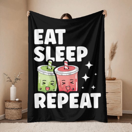 Eat Sleep Boba Tea Repeat Bubble Tea Lover Drinker Throw Blankets