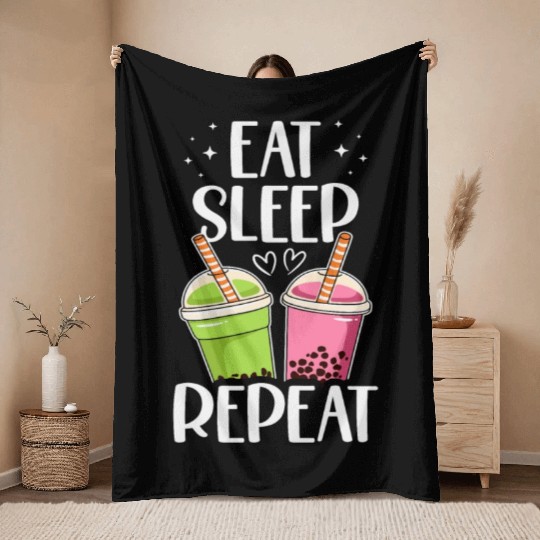 Eat Sleep Boba Tea Repeat Bubble Tea Lover Drinker Throw Blankets