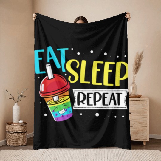 Eat Sleep Boba Tea Repeat Bubble Tea Lover Drinker Throw Blankets