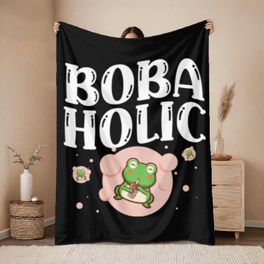 Bobaholic Bubble Tea Lover Boba Tea Drinker Korean Throw Blankets