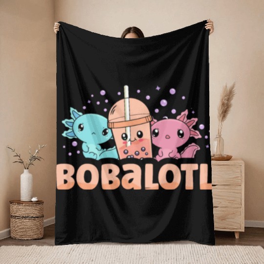 Bobalotl Bubble Tea Lover Boba Tea Drinker Axolotl Throw Blankets