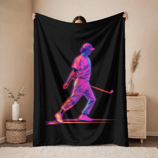 Golfer Golf Player Golfing 80s 90s Retro Throw Blankets