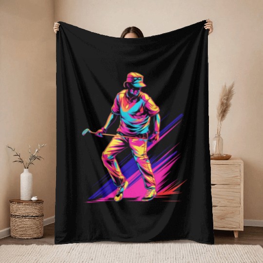 Golfer Golf Player Golfing 80s 90s Retro Throw Blankets