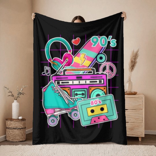 80'S 90'S Party Elements - Pop - Music Cassette Throw Blankets