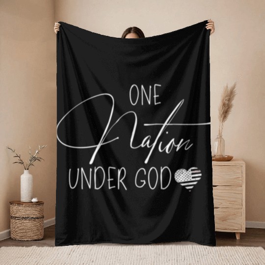 One Nation Under God Usa Script Throw Blankets
