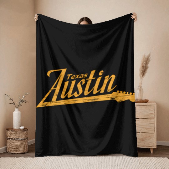 Austin Texas Guitar Neck Throw Blankets