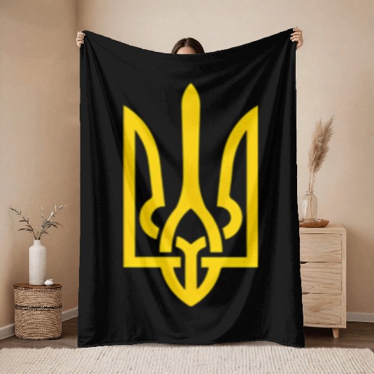 Ukraine Trident Symbol Middle Ukrainian Zeleny Throw Blankets