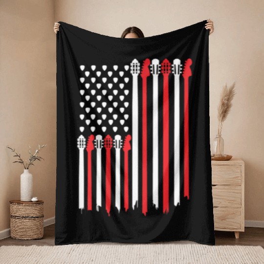 Bassist USA American Flag Bass Guitar Player Throw Blankets