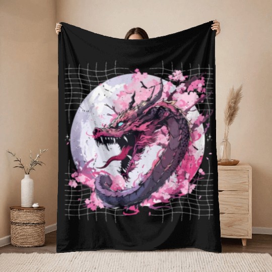 Japanese Dragon Retro Asian Oriental Dragon Cool Throw Blankets