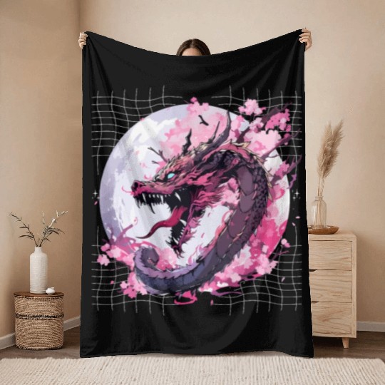 Japanese Dragon Cool Oriental Asian Dragon Humor Throw Blankets