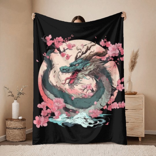 Japanese Dragon Cool Fantasy Chinese Asian Dragon Throw Blankets