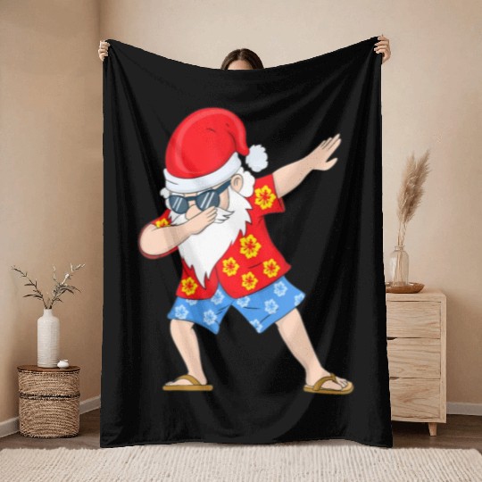 Christmas in July Santa Hawaiian Dabbing Santa Throw Blankets