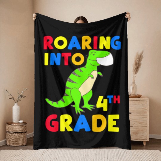 Roaring Into 4th Grade Four Back To School 2020 Throw Blankets