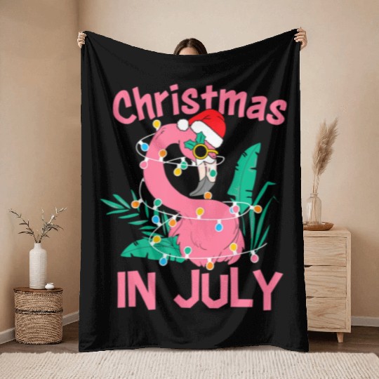 Funny Summer Beach Vacation Christmas In July Throw Blankets