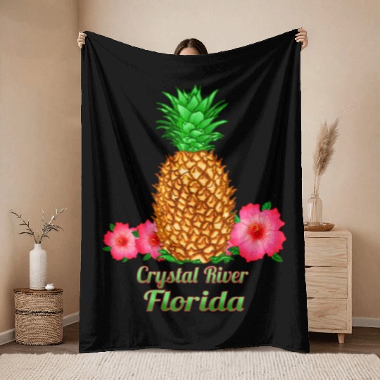 I Love Crystal River Florida Fl Pineapple Floral Throw Blankets