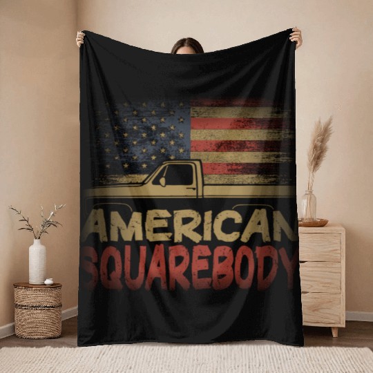 American Flag Square Body American Squarebody Truc Throw Blankets