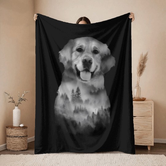 Dog Illustration Golden Retriever Dog Owner Dog Throw Blankets