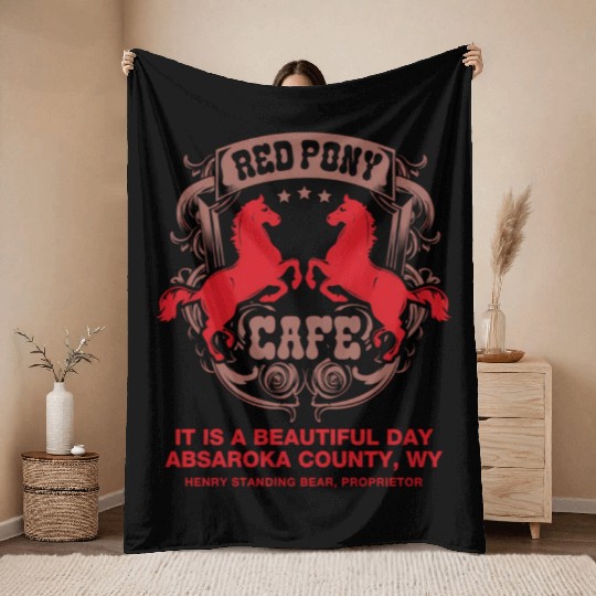 Red Pony It Is A Beautiful Day Throw Blankets