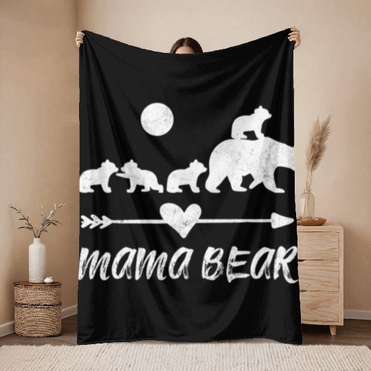 Mama Bear Throw Blankets With Four Bear Cubs