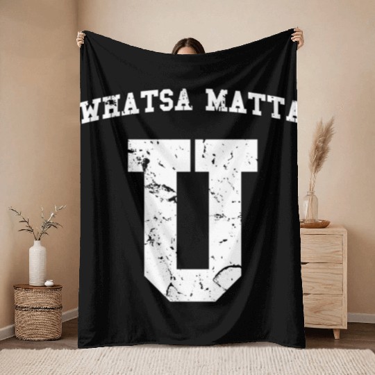Whatsamatta U Fake College University Jersey Throw Blankets