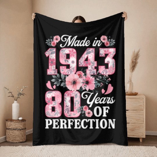 80 Made In 1943 Floral 80Th Throw Blankets
