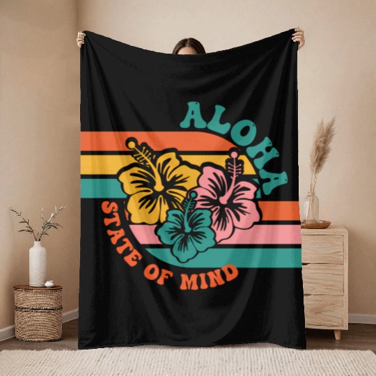 Aloha Hawaiian Islands Hawaii Surf Hibiscus Throw Blankets