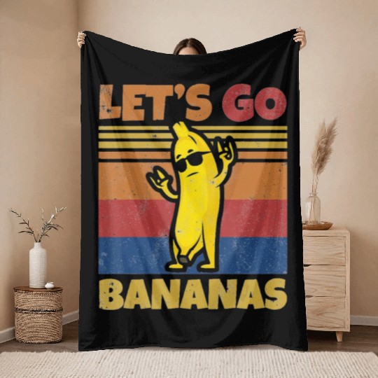 Retro Banana Let Us Go Banana Rocker Bananas Tank Throw Blankets
