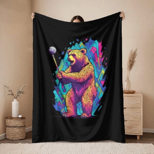 Golfer Grizzly Bear Golf Club Golfing Golf Player Throw Blankets