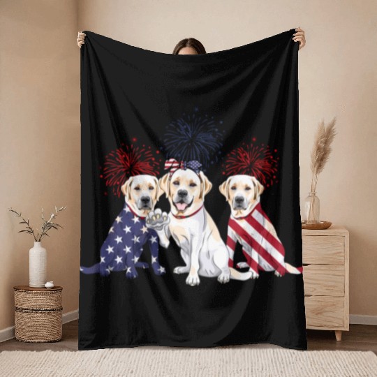 Labrador Retriever Us Flag 4Th Of July Independenc Throw Blankets