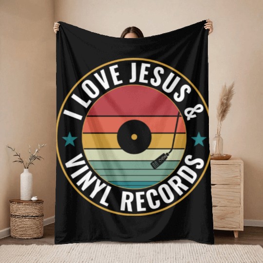 I Love Jesus And Vinyl Records Funny Vinyl Lover Throw Blankets