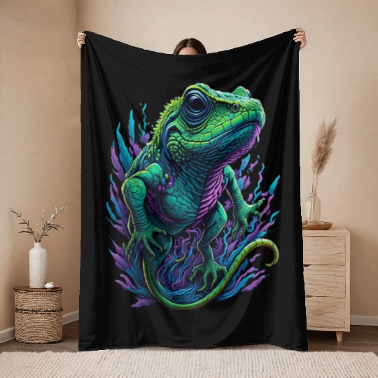 Neon Lizard Colourful Throw Blankets