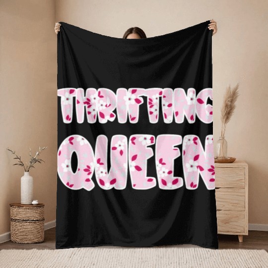 Thrifting Queen pink floral Throw Blankets