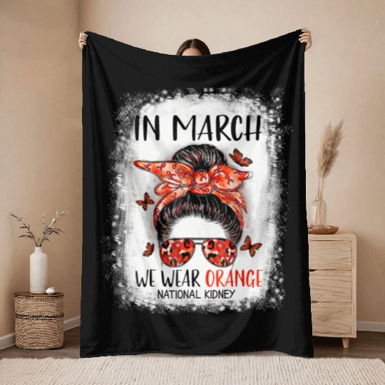 Bleached In March We Wear Orange National Ney Throw Blankets