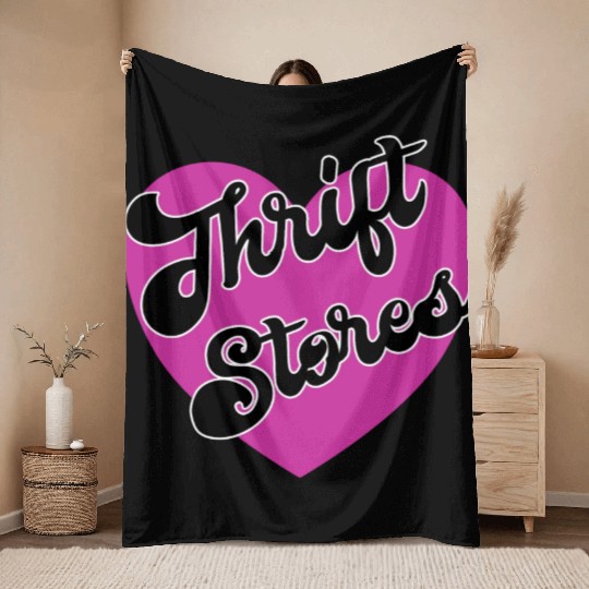 Thrift Stores pink heart Throw Blankets