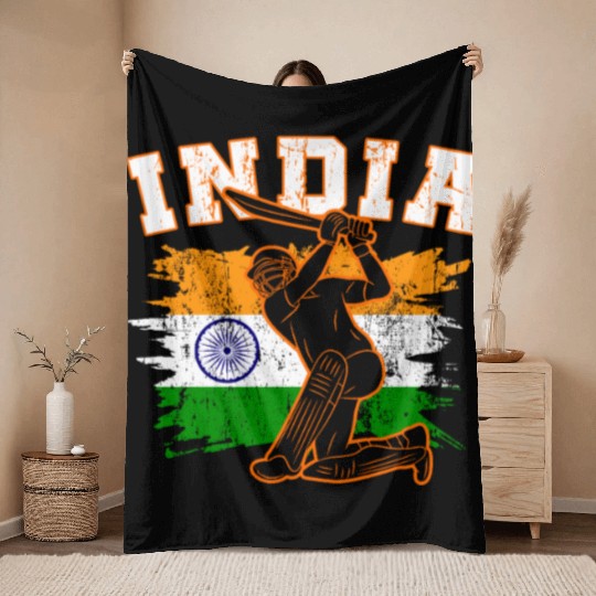 India Flag Indian Cricket Jersey Fans Player Coach Throw Blankets