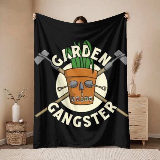 Garden Gangster Funny Gardening Tools Throw Blankets