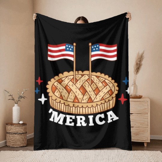 American Flag USA Apple Pie Merica 4th of July Throw Blankets