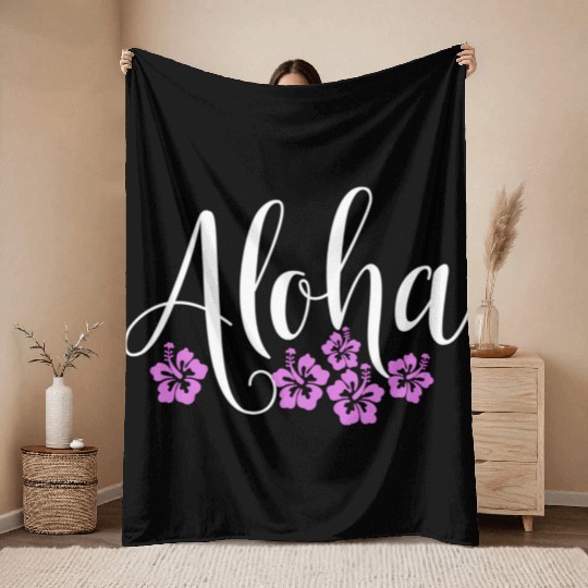 Aloha Hawaiian Hibiscus Flower Surfer Maui Kauai Throw Blankets