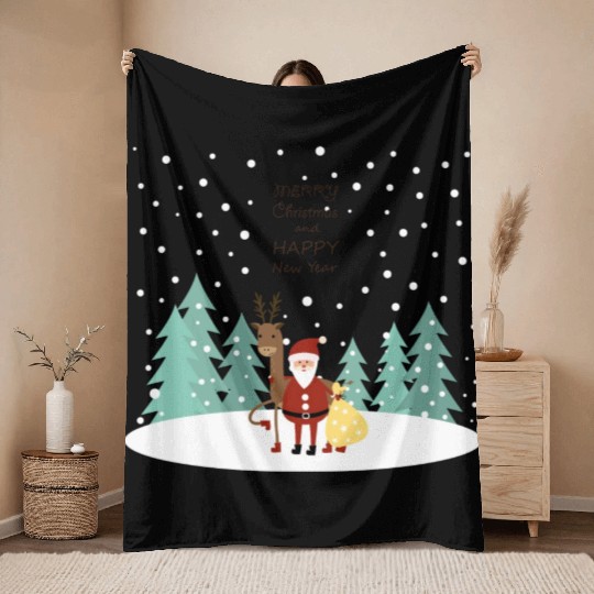 Friends Santa Claus And Reindeer Throw Blankets