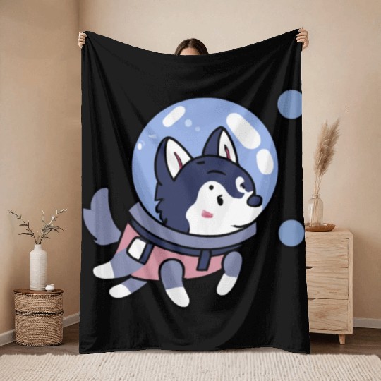 Husky In Space Puppy Dog Lover Retro Throw Blankets
