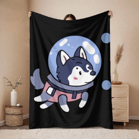 Husky In Space Puppy Dog Lover Retro Throw Blankets