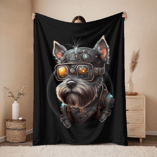 Steampunk Miniature Schnauzer Throw Blankets