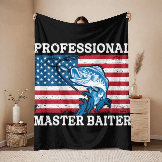 Professional Master Baiter Us American Flag Bass Throw Blankets