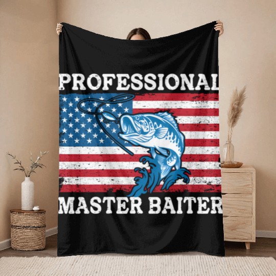 Professional Master Baiter Us American Flag Bass Throw Blankets