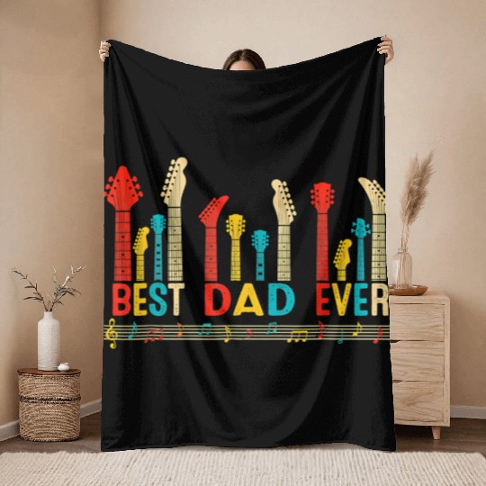 Best Dad Ever Daddy Guitar Vintage Guitar Fathers Throw Blankets